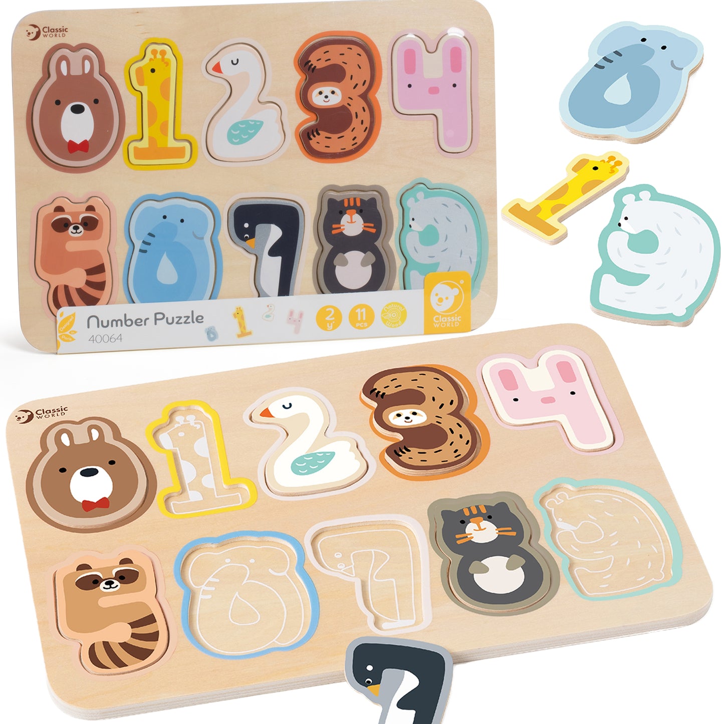 CLASSIC WORLD Medinė skaitmeninė dėlionė Montessori numeriai 11 vnt – pagrindinis vaizdas