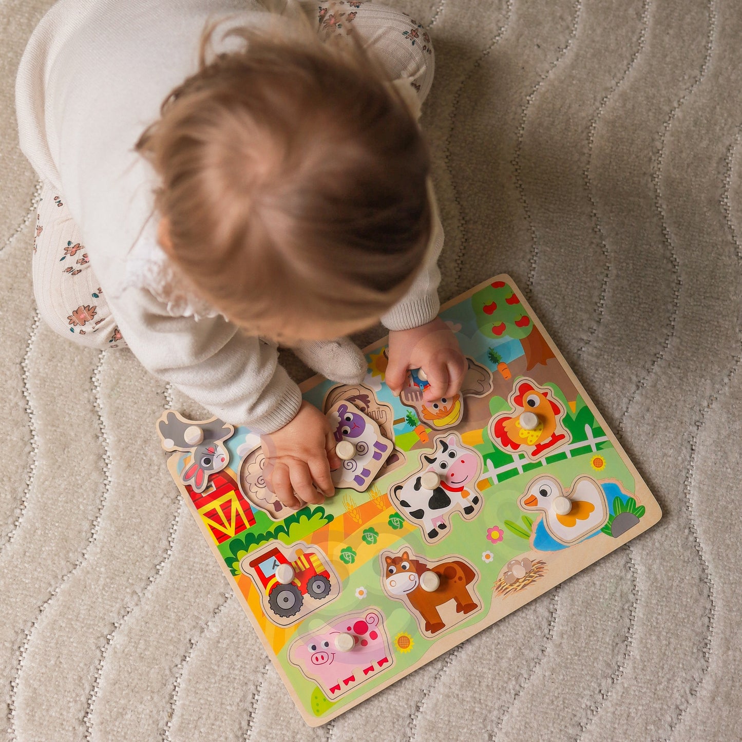 WOOPIE GREEN Medinė Montessori Ūkio Dėlionė su Rankenėlėmis
