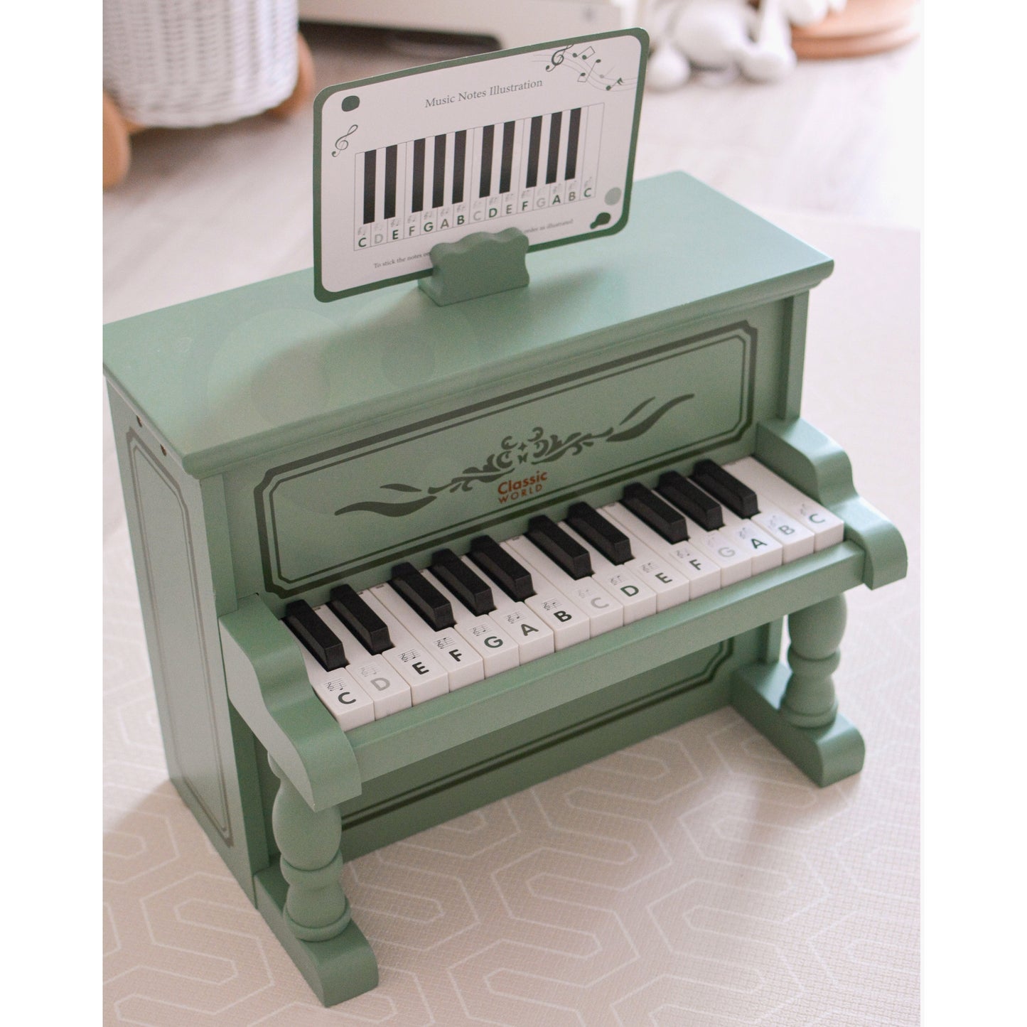 Classic World Vintažinis Medinis Pianinas Vaikams su Mokymosi Knyga