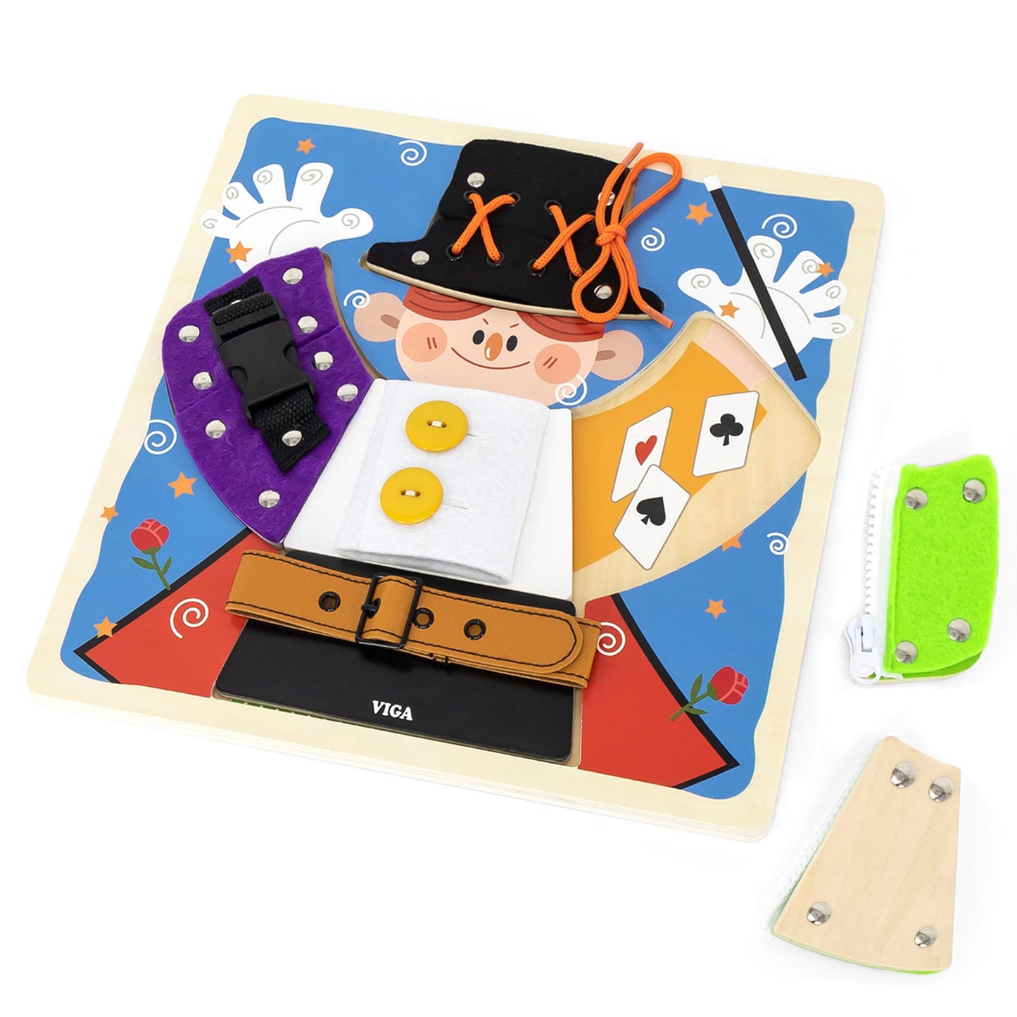 VIGA medinė manipuliacinė lenta „Sagtelės ir užraktai“ – Montessori lavinamasis žaislas – pagrindinis vaizdas