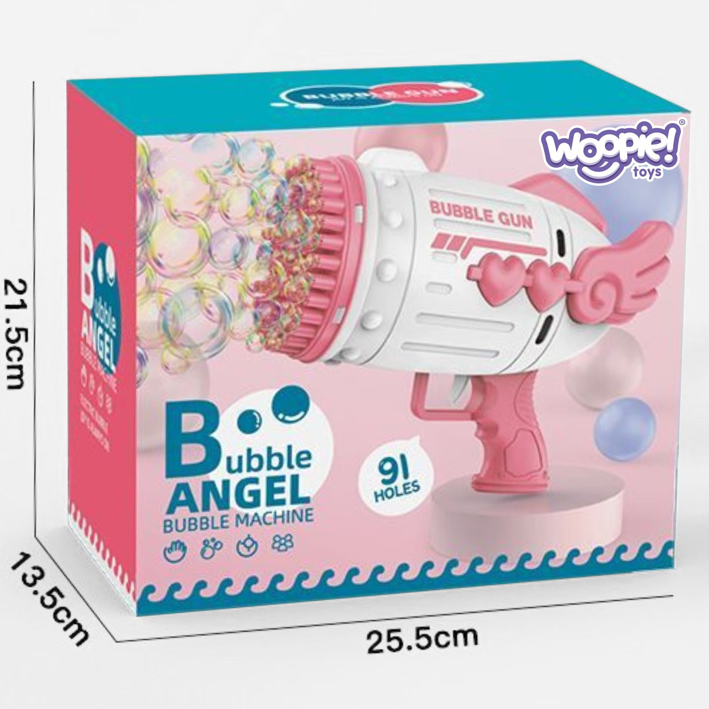 WOOPIE Muilo burbulų pistoletas su 91 anga, rožinis – vaizdas 6