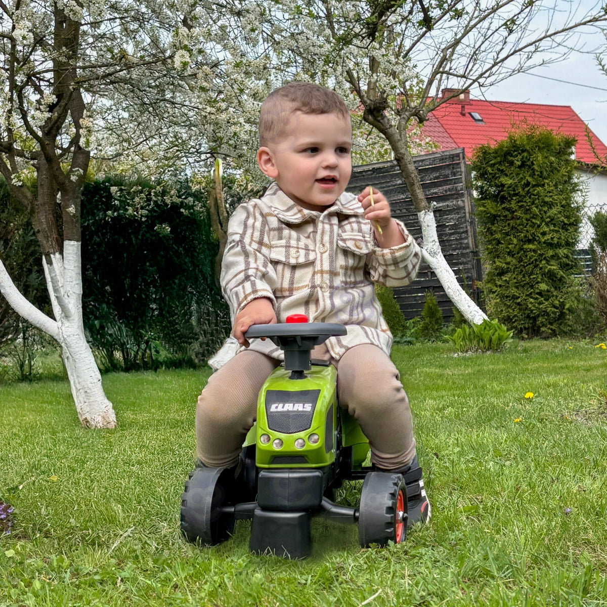 FALK Baby Claas Axos 310 Žalias Minitraktoris su Priekaba, nuo 1 m.