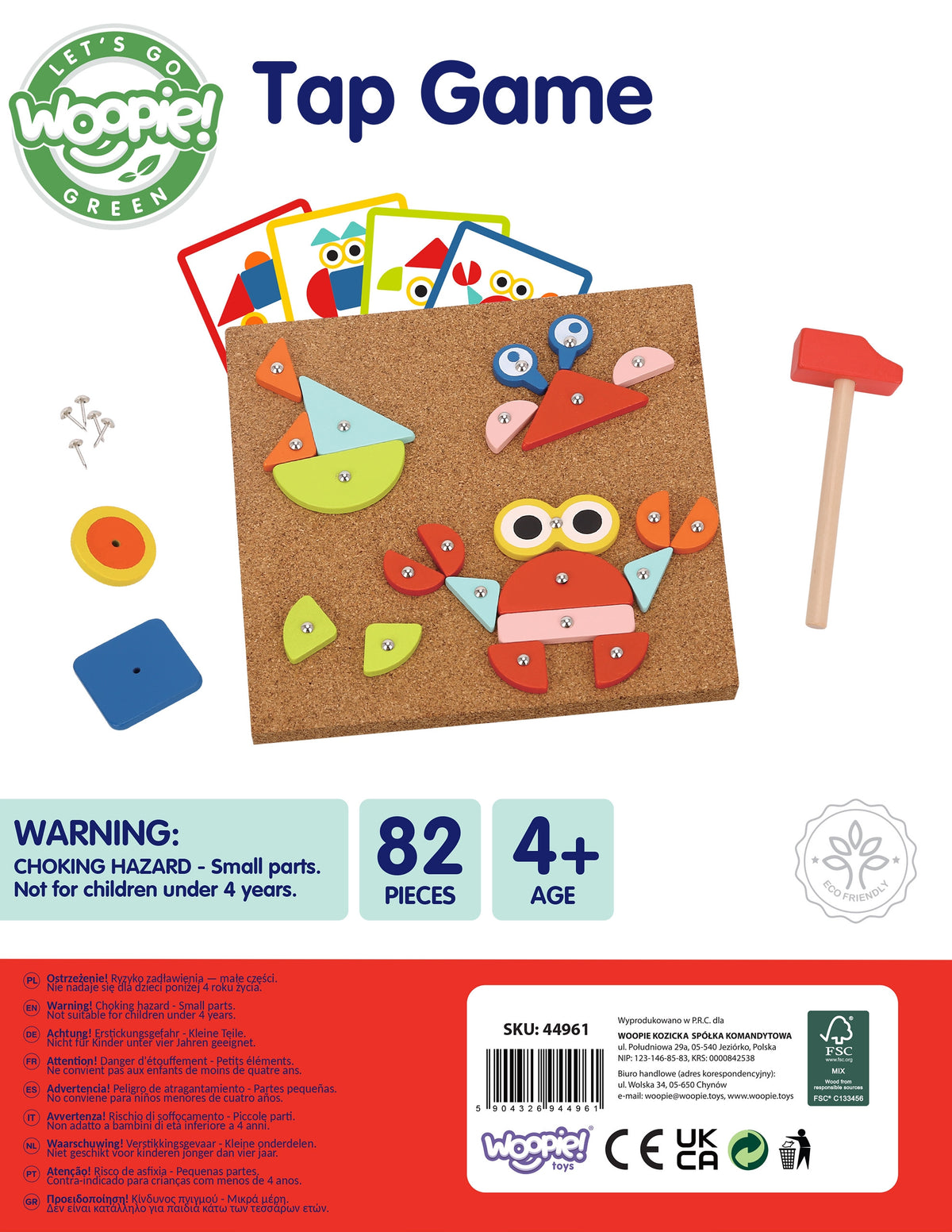 WOOPIE GREEN Medinė kalimo dėlionė 82 detalės, 20 raštų, FSC