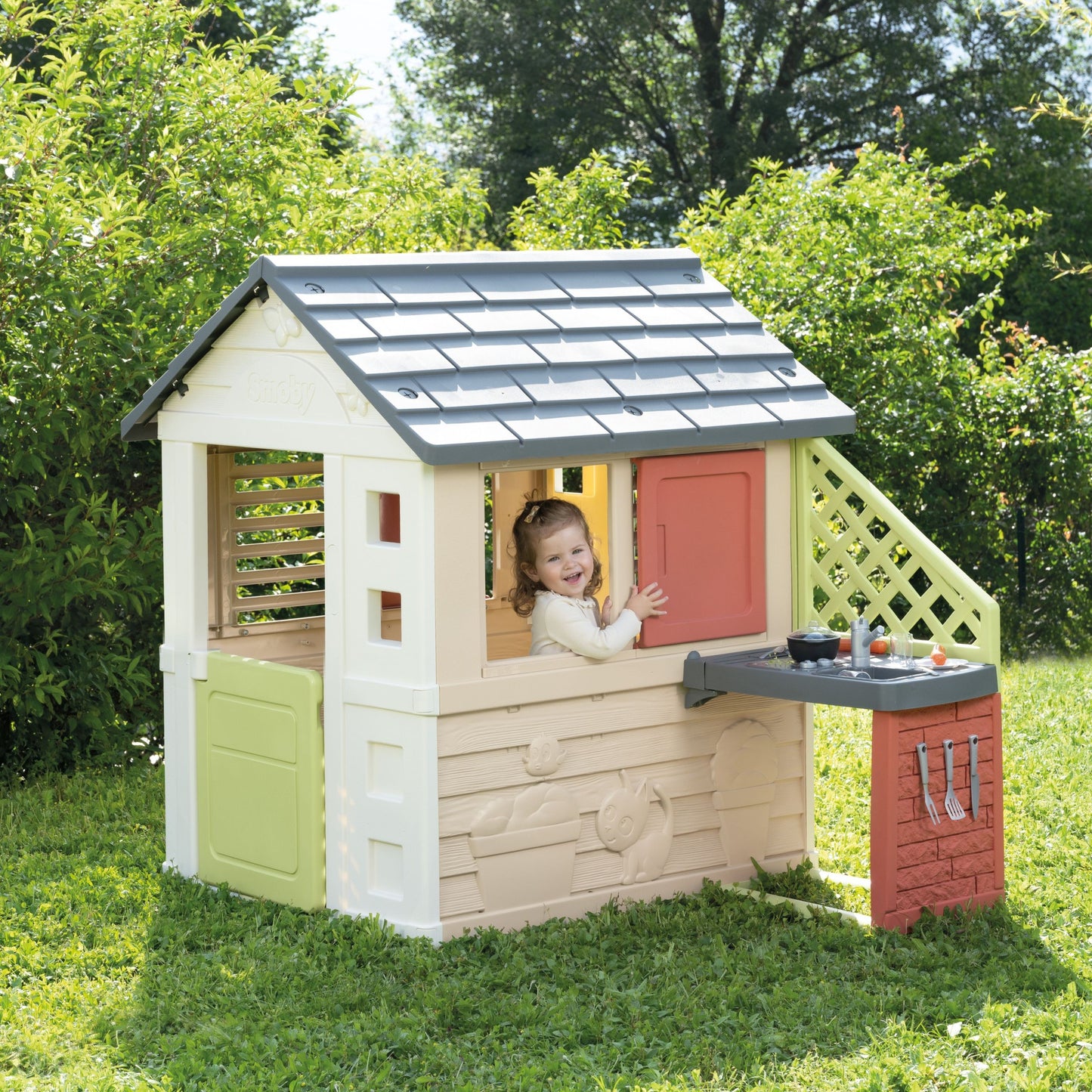 SMOBY Nature House Žaidimų Namelis su Virtuvėle ir 17 Priedų