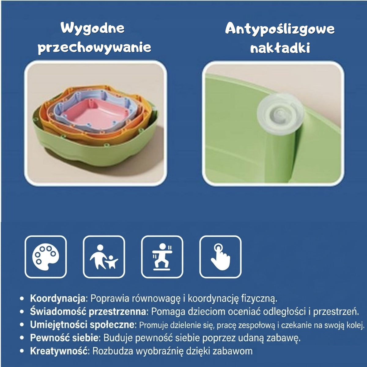 WOOPIE Sensoriniai Pusiausvyros Akmenys 5 vnt. Vaikams nuo 3 Metų