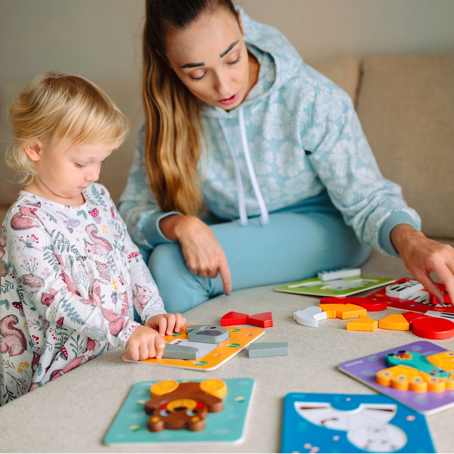 WOOPIE GREEN Medinės Dėlionės Blokeliai Gyvūnai Montessori FSC 34 vnt.