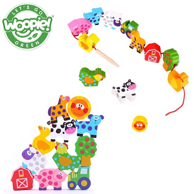 Woopie Green Mediniai Veriamo Ūkio Gyvūnų Kaladėlės – 13 dalių Rinkinys – pagrindinis vaizdas