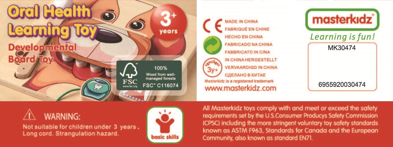 MASTERKIDZ Montessori medinė lenta – burnos higienos mokymasis su šuniuku