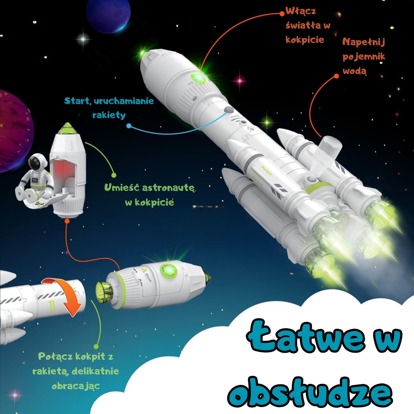WOOPIE Interaktyvus Kosmoso Raketos Rinkinys su Šviesos ir Dūmų Efektais