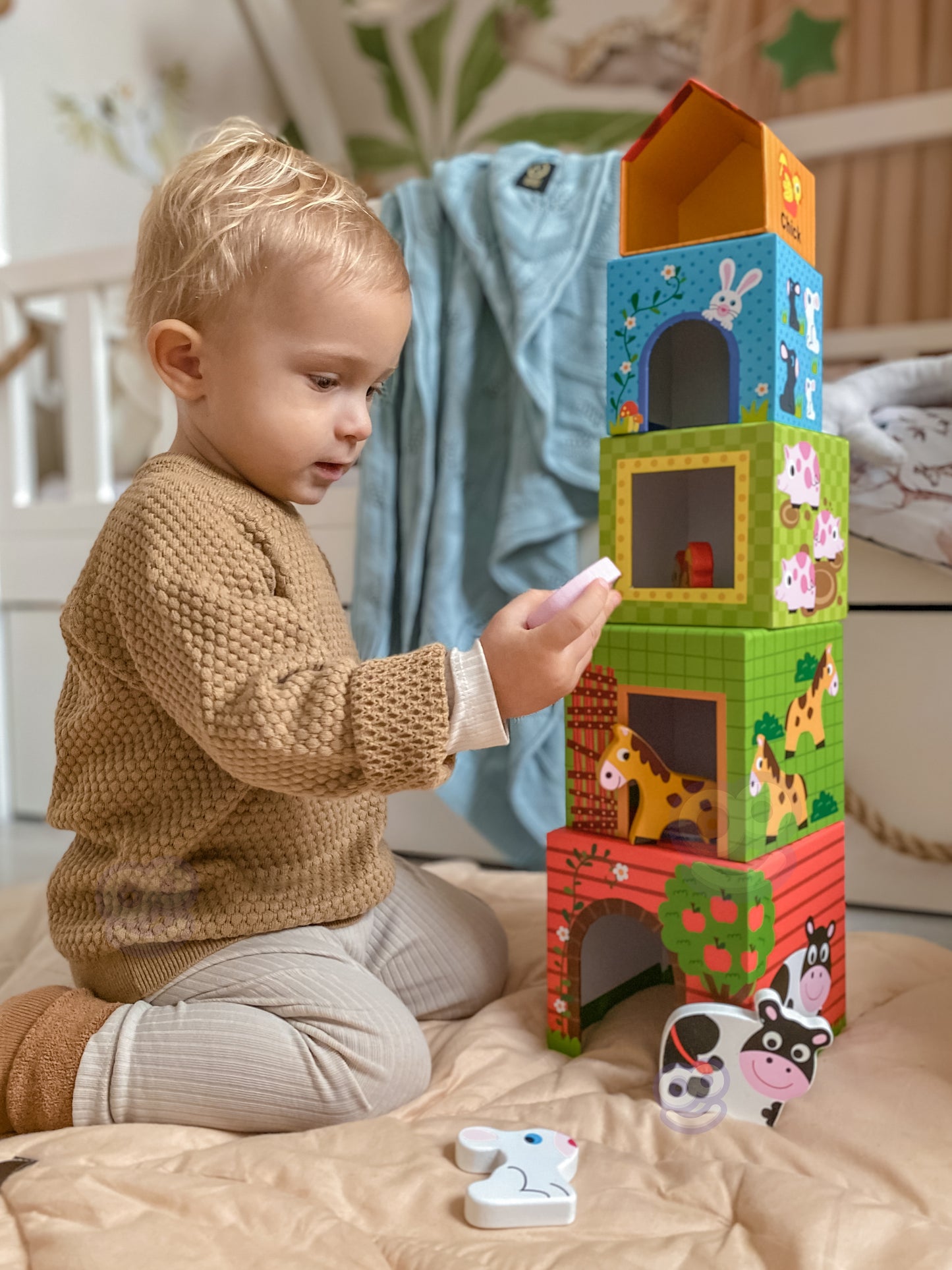 Woopie Green dėlionė – ūkio tematikos kubeliai su figūrėlėmis (10 dalių) – vaizdas 3