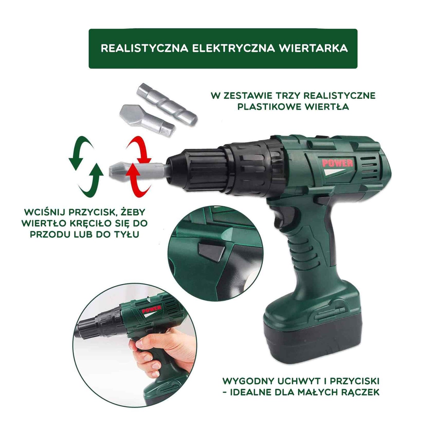 WOOPIE Didelė įrankių dėžė vaikams – gręžtuvas, varžtai ir dėžė – vaizdas 3