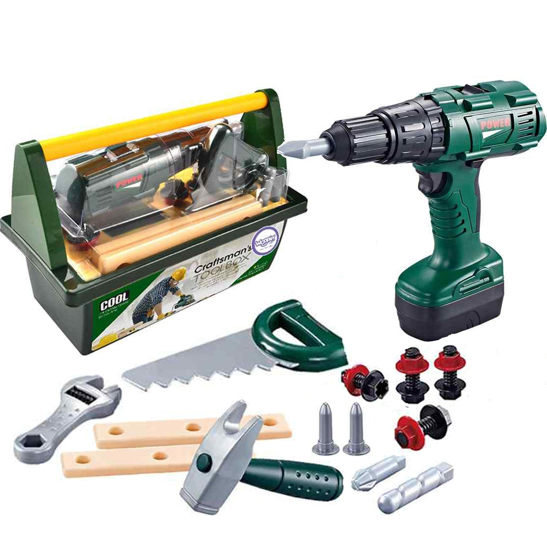 WOOPIE Didelė įrankių dėžė vaikams, rinkinys „Pasidaryk pats“ su suktuvu-gręžtuvu, 15 dalių – pagrindinis vaizdas