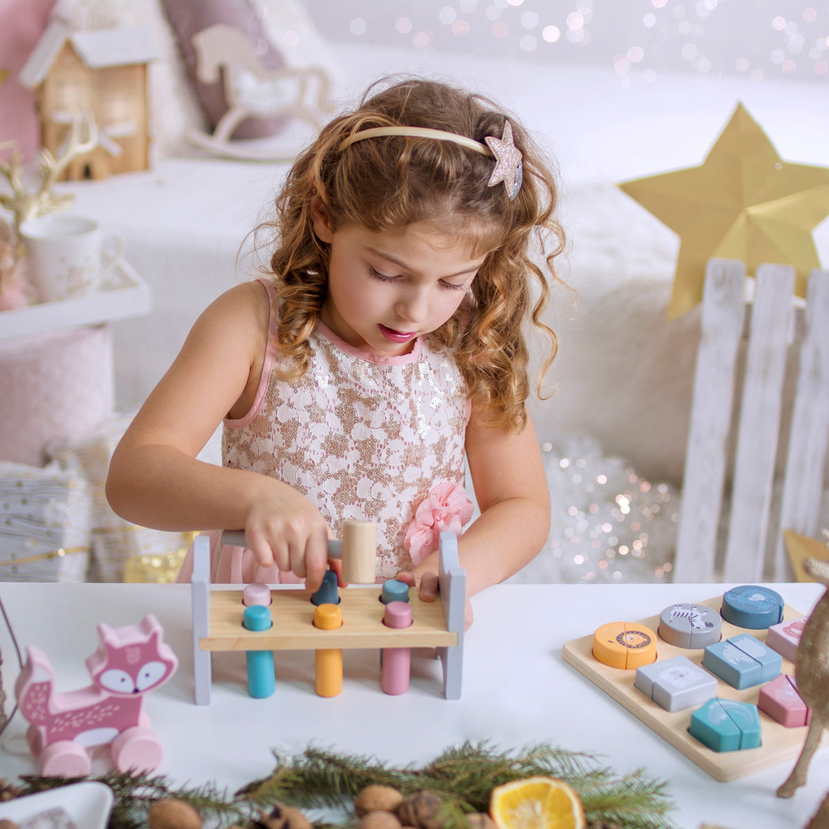 VIGA PolarB Medinė piramidė ir kalimo žaislas, Montessori