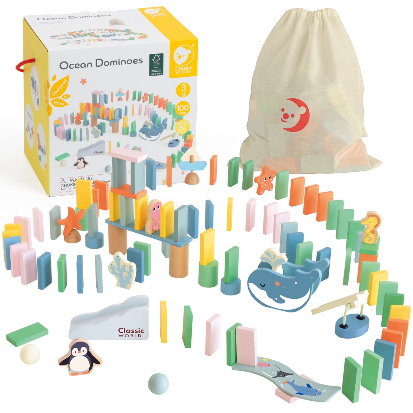 CLASSIC WORLD Medinis Domino Kliūčių Ruožas Montessori 100 dalių