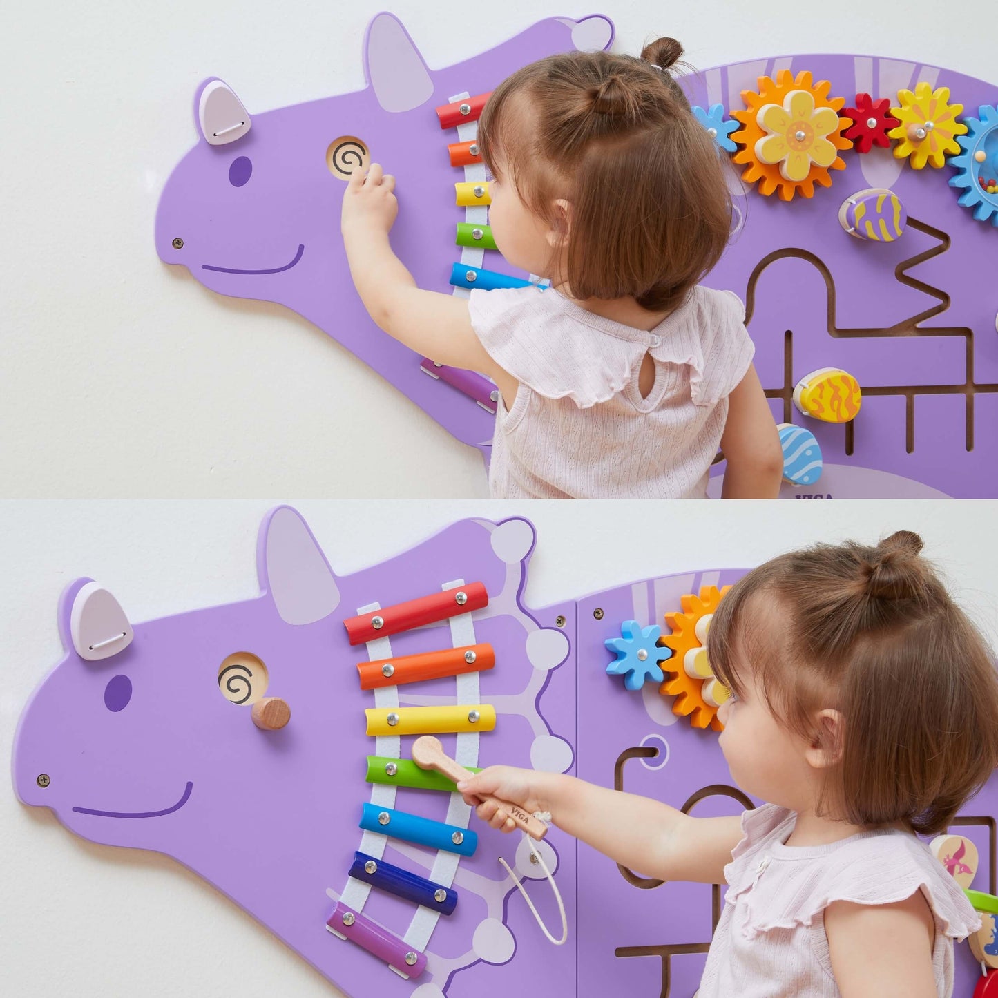 VIGA Medinė Jutimų Lenta Triceratopsas – Montessori Žaislas Vaikams
