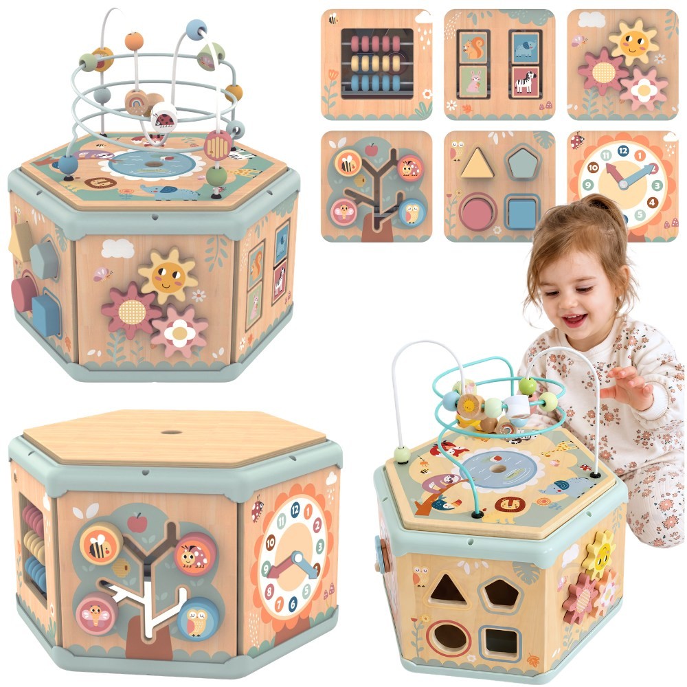 TOOKY TOY Medinė Montessori šešiakampė dėžė su veikla