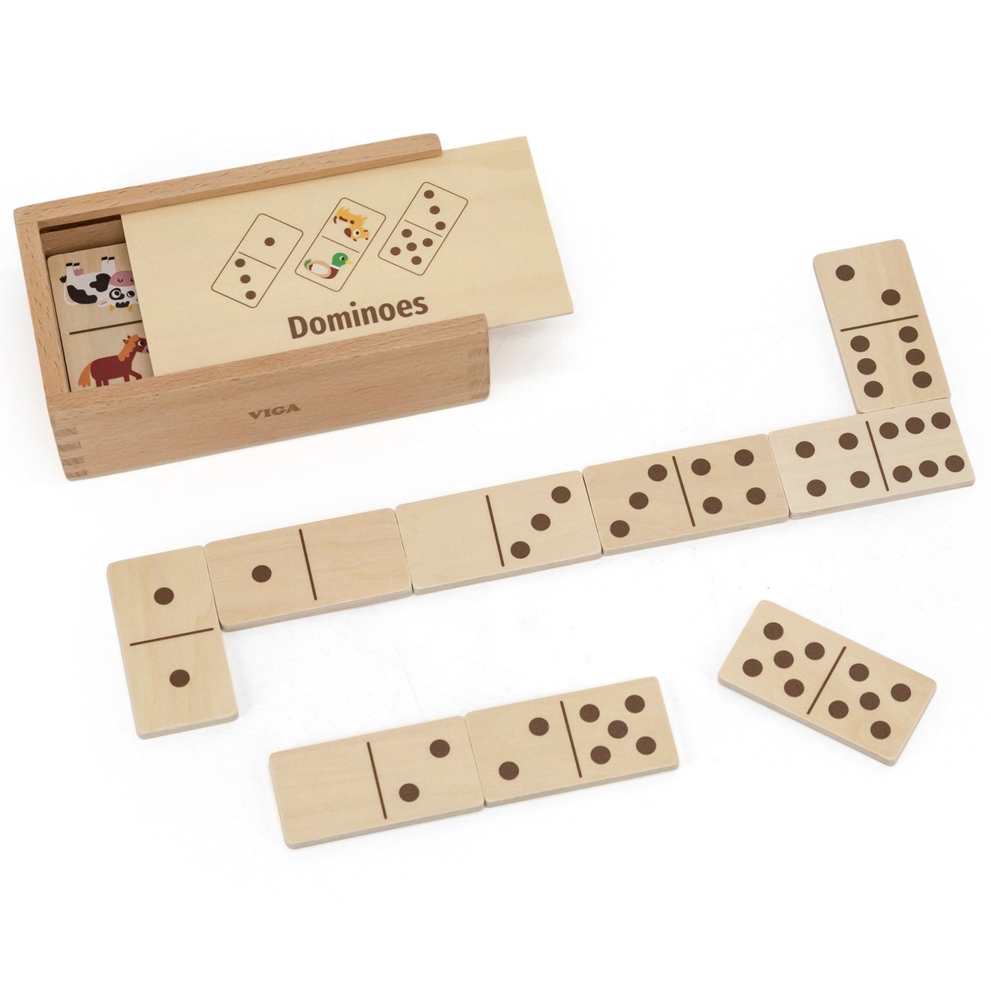 VIGA Medinis Domino 2 in 1 Gyvūnai ir Skaičiai Lavinamasis Žaislas