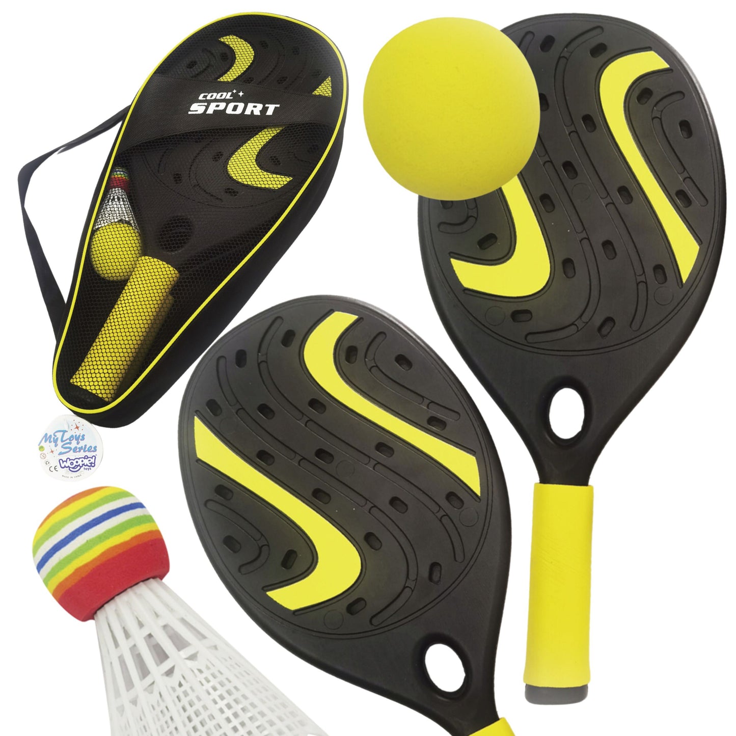 WOOPIE Raketės su putplasčio kamuoliu ir badmintono plunksnine – paplūdimio/sodo rinkinys – pagrindinis vaizdas