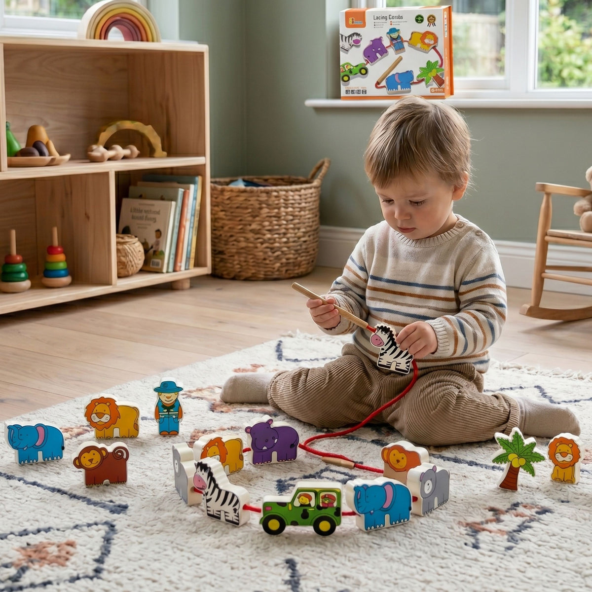 VIGA Medinis Vėrimo Žaislas Safari ir Zoologijos Sodo Gyvūnai Montessori