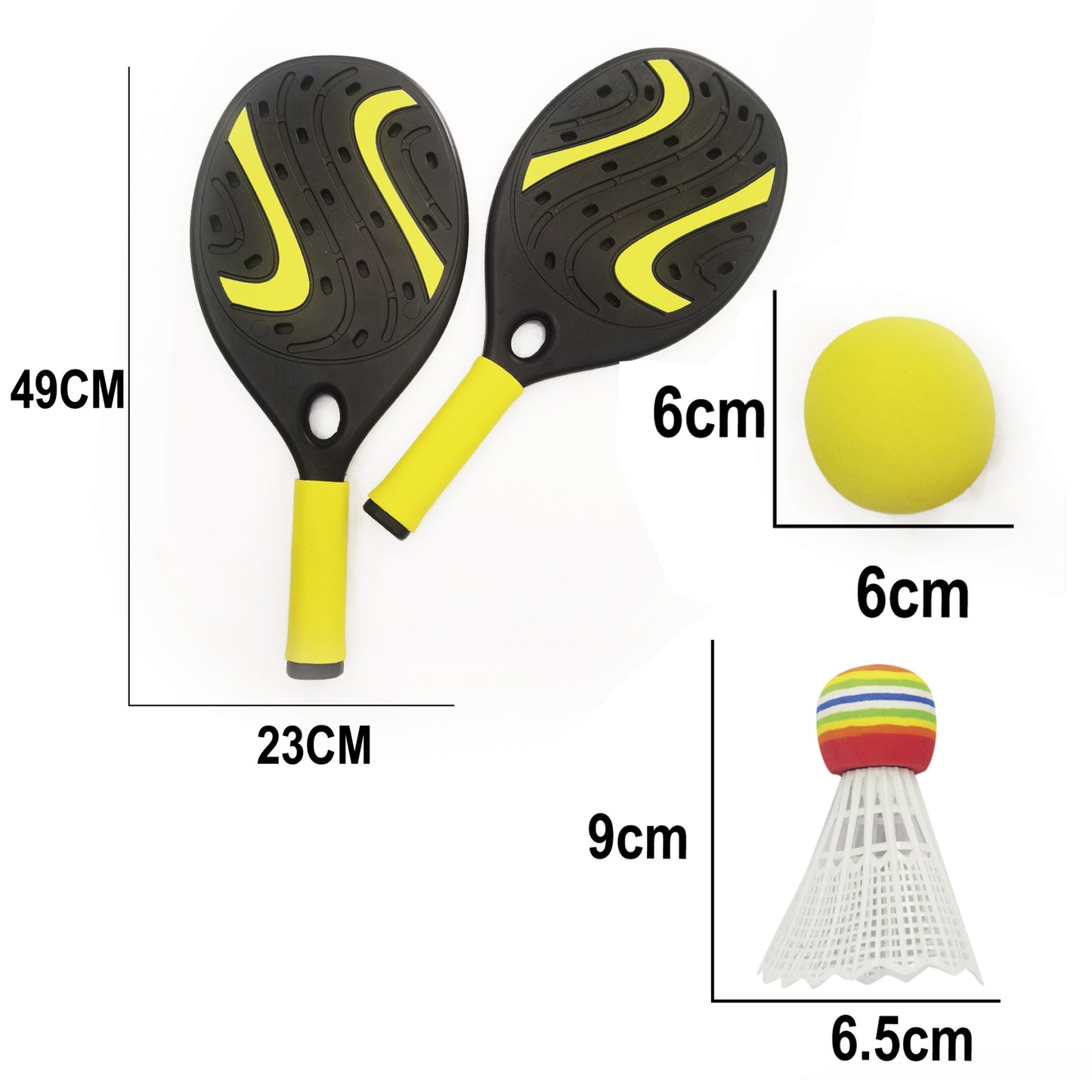 WOOPIE Raketės su putplasčio kamuoliu ir badmintono plunksnine – paplūdimio/sodo rinkinys – vaizdas 4