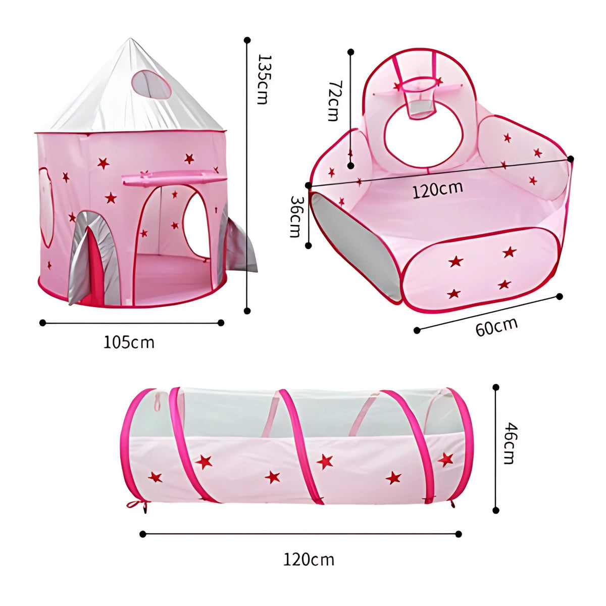 WOOPIE 3-in-1 Princesės pilies palapinė su tuneliu ir baseinu XXL