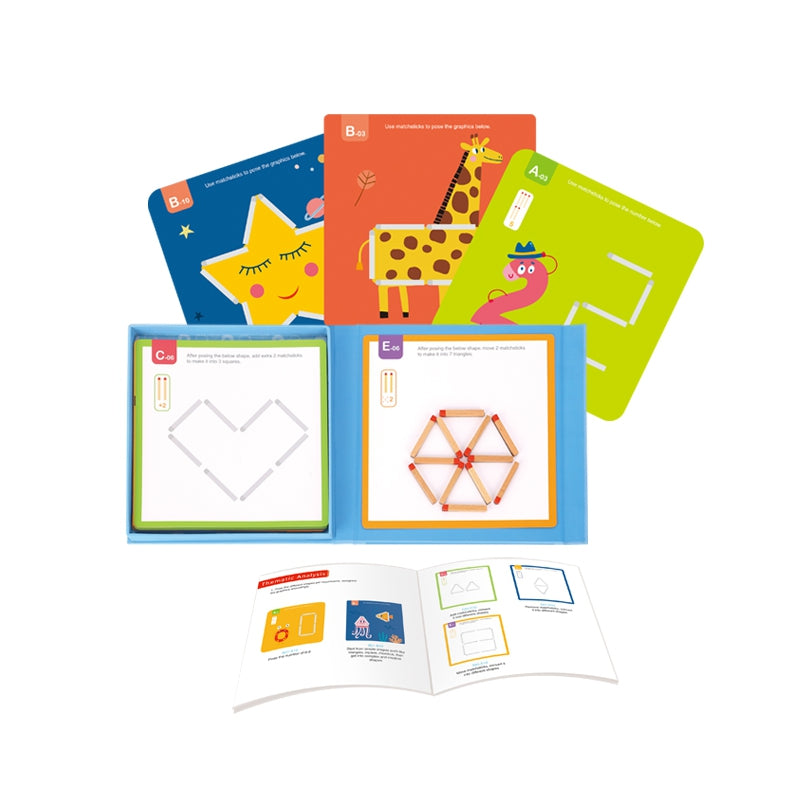 TOOKY TOY Medinė dėlionė Montessori Loginiai žaidimai Galvosūkiai Magnetiniai degtukai vaikams 58 vnt.