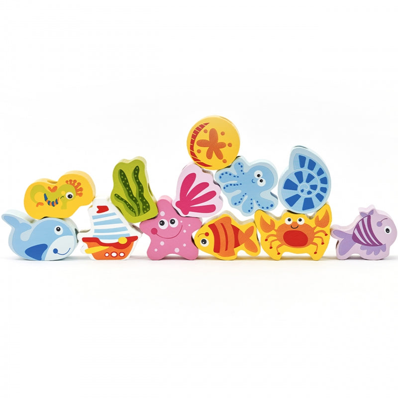 CLASSIC WORLD Medinės virvelinės kaladėlės Aquatic Animals 13 vnt – vaizdas 4