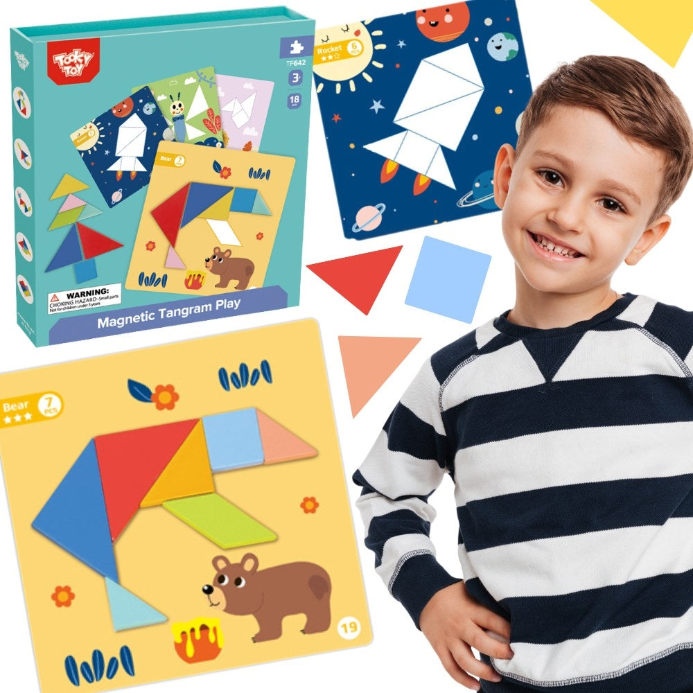 TOOKY TOY Tangram formų dėlionė vaikams, geometrinės figūros (18 dalių) – pagrindinis vaizdas