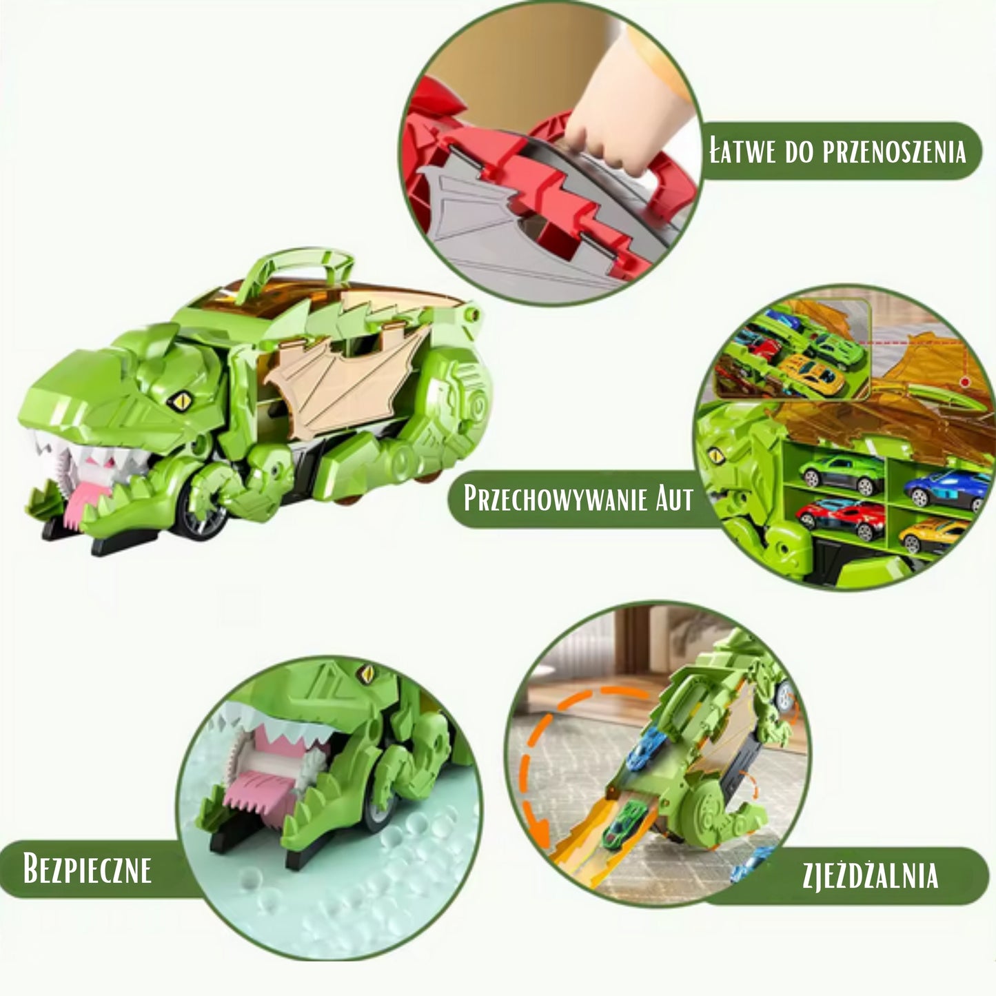 WOOPIE Dinozauro Mašinų Rinkinys su Trasa ir 12 Mašinėlių – 13 dalių