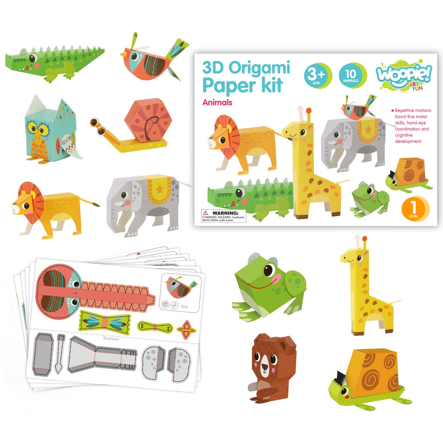 WOOPIE ART&FUN Kūrybinis rinkinys Origami 3D: 10 gyvūnėlių (Pasidaryk pats) – pagrindinis vaizdas