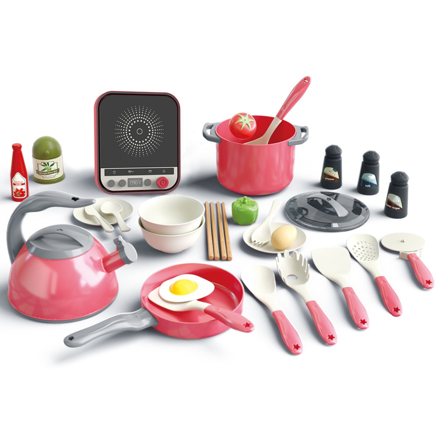 Indukcinė kaitlentė ir puodai iš rožinio WOOPIE virėjo rinkinio 30 vnt – vaizdas 2