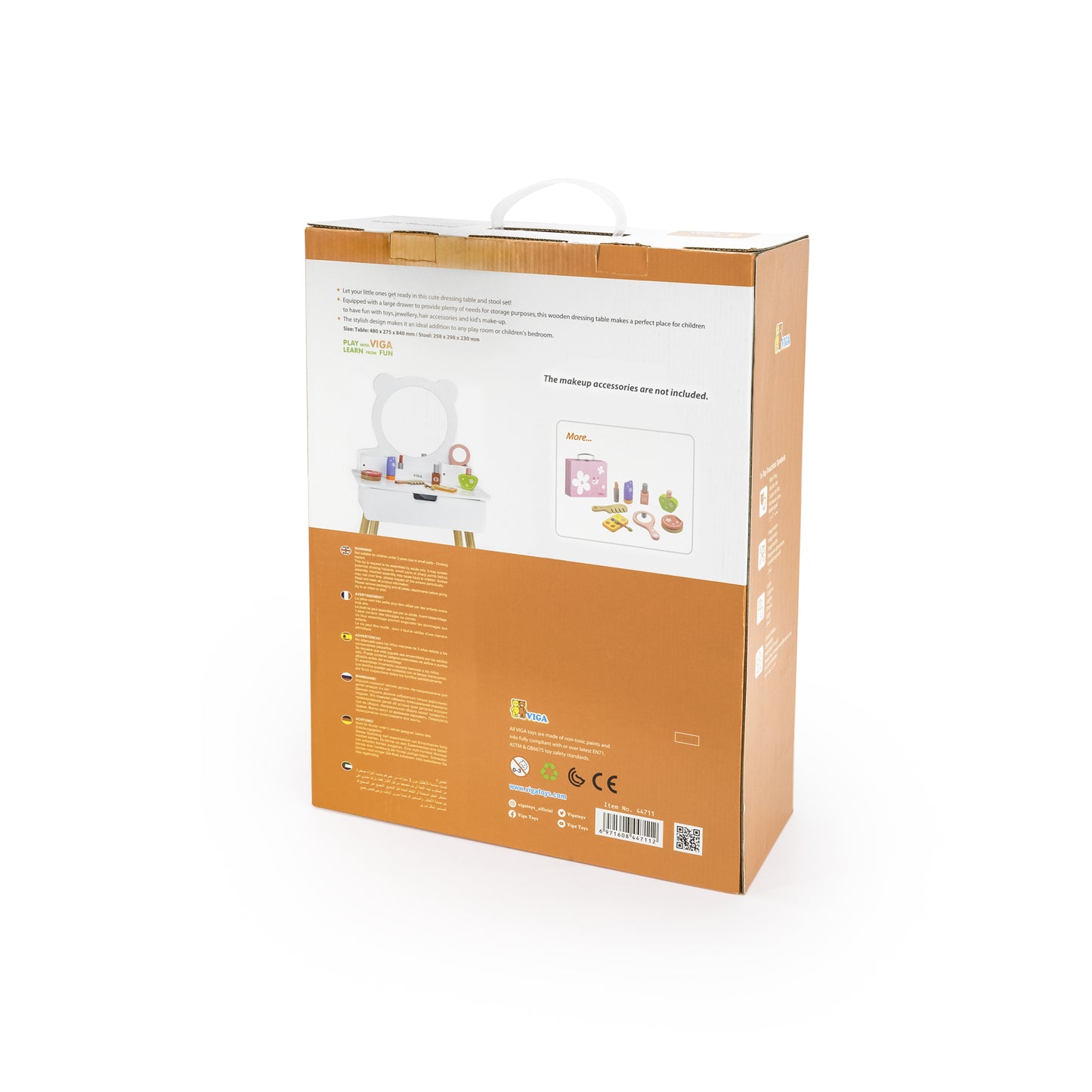 VIGA Didelis medinis baltas kosmetinis staliukas su veidrodžiu ir kėdute