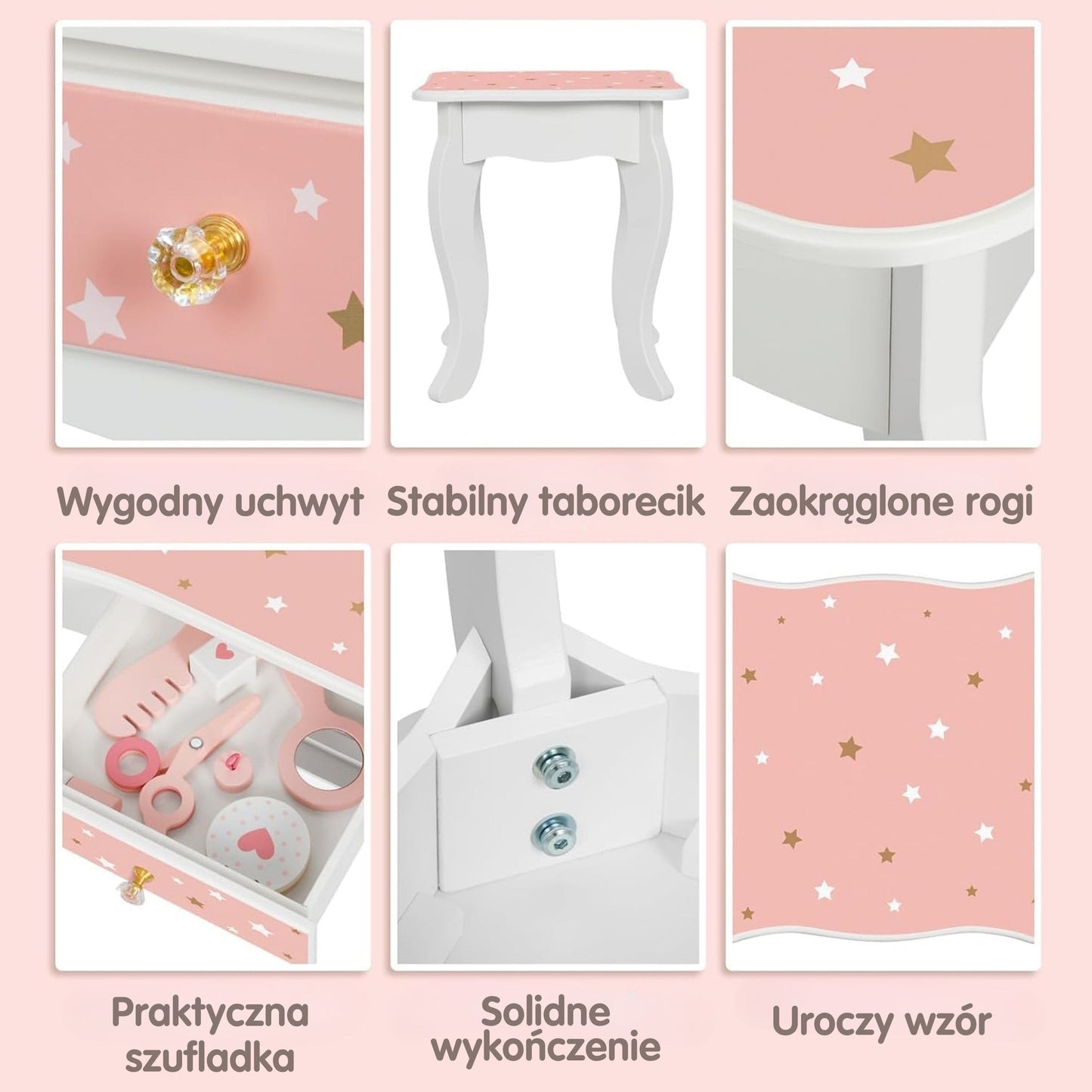 WOOPIE GREEN Medinis kosmetinis staliukas su veidrodžiu ir priedais – vaizdas 8