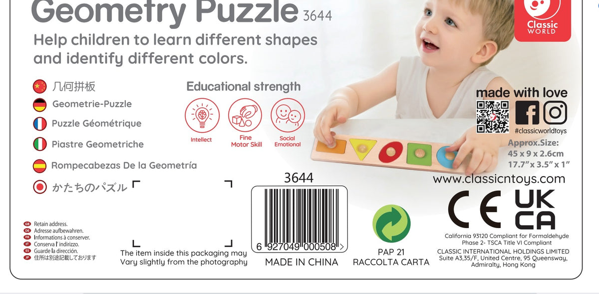 CLASSIC WORLD Medinė Geometrinė Dėlionė Montessori 6 vnt.