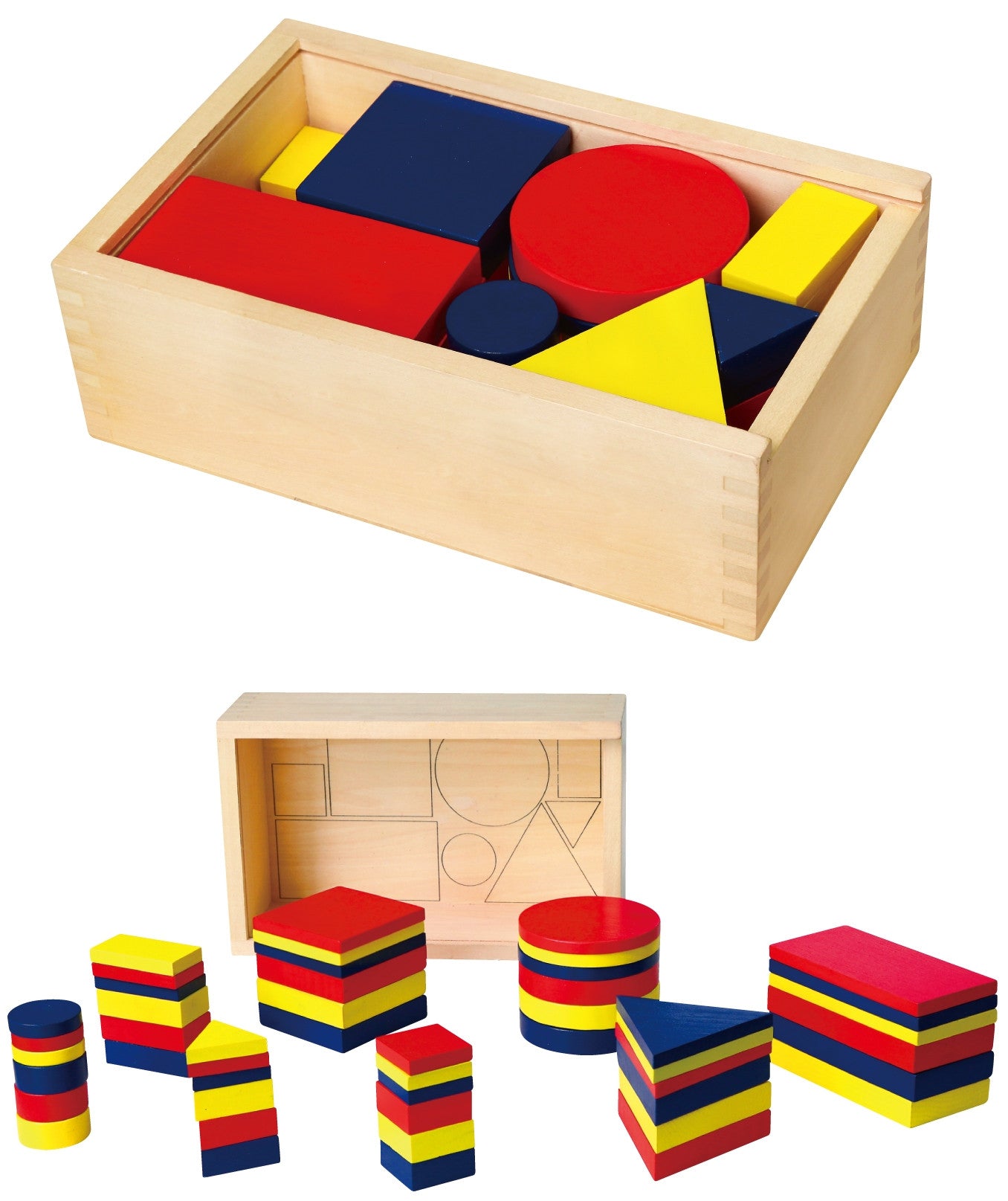 VIGA Mediniai Dienes kaladėliai Geometrinės figūros Montessori 48 vnt.