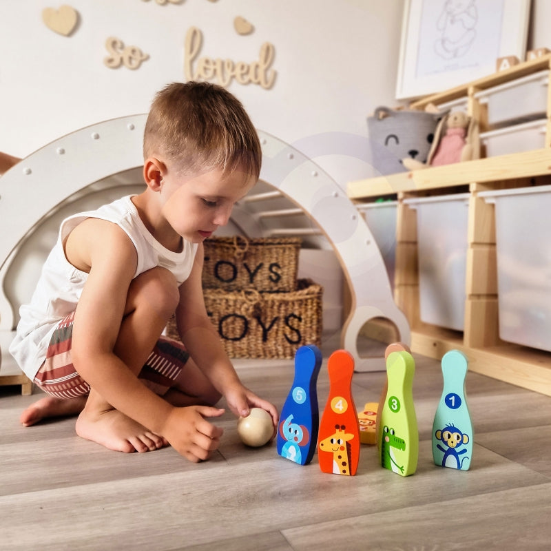 TOOKY TOY Medinis boulingas vaikams 6 vnt. + Kamuolys