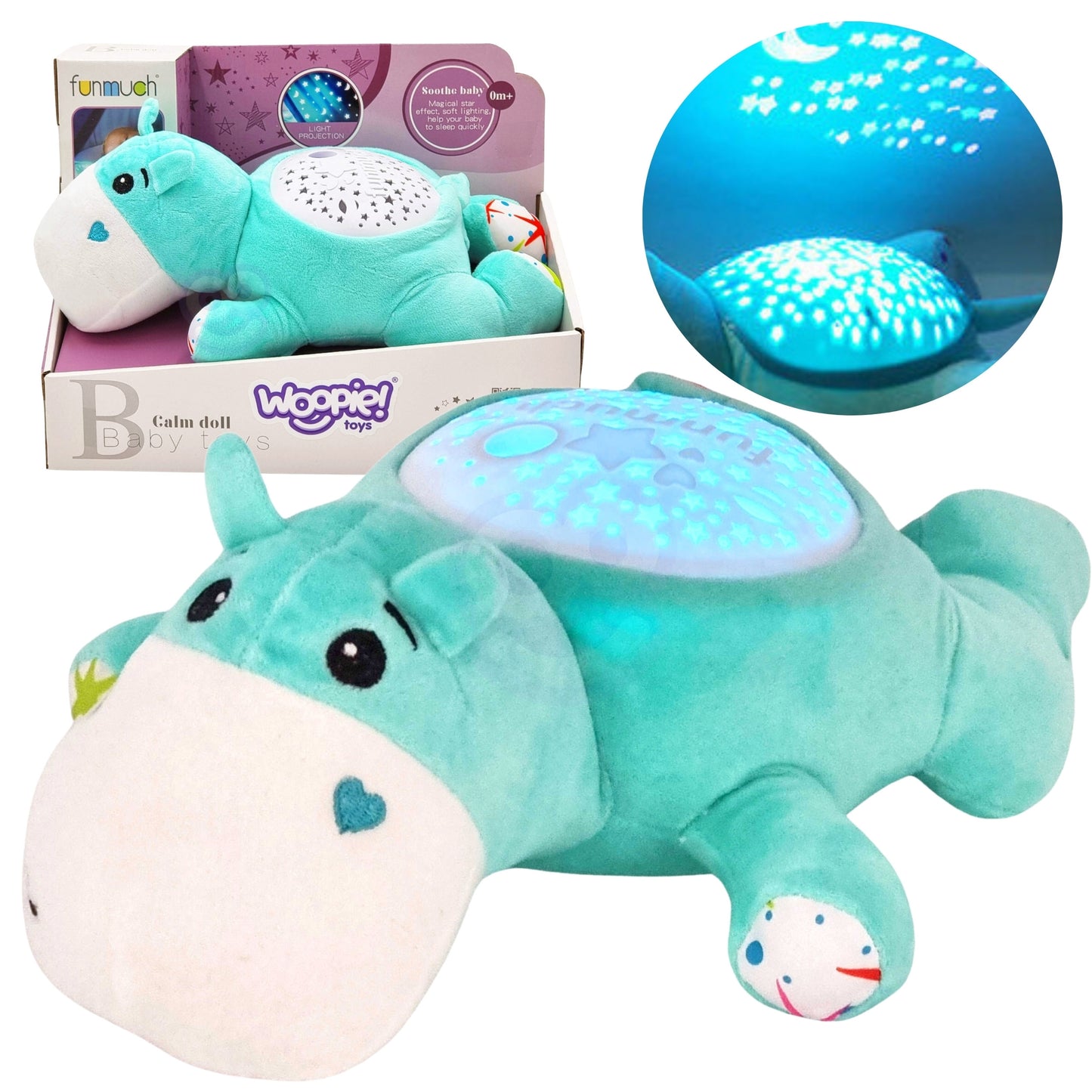 WOOPIE BABY 2-in-1 Projektorius ir Minkštas Žaislas Begemotikas