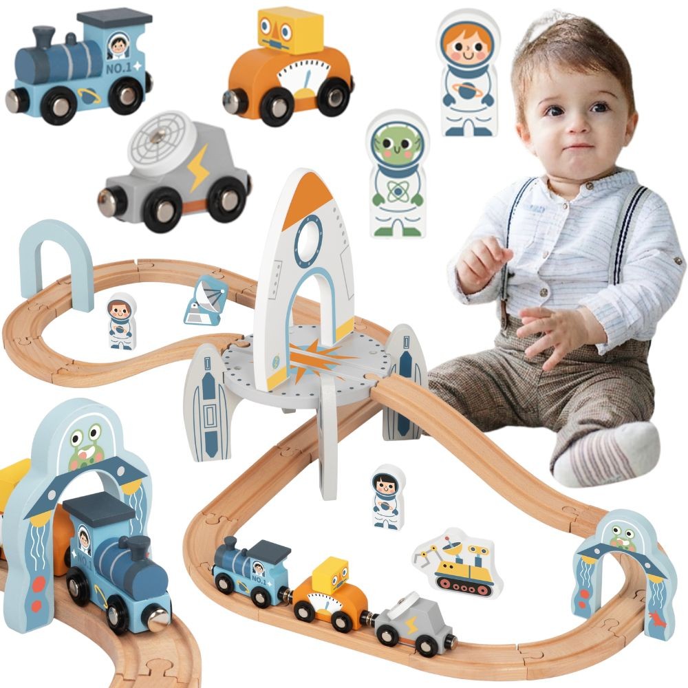 TOOKY TOY Medinis Kosminis Traukinių Bėgių Rinkinys Vaikams