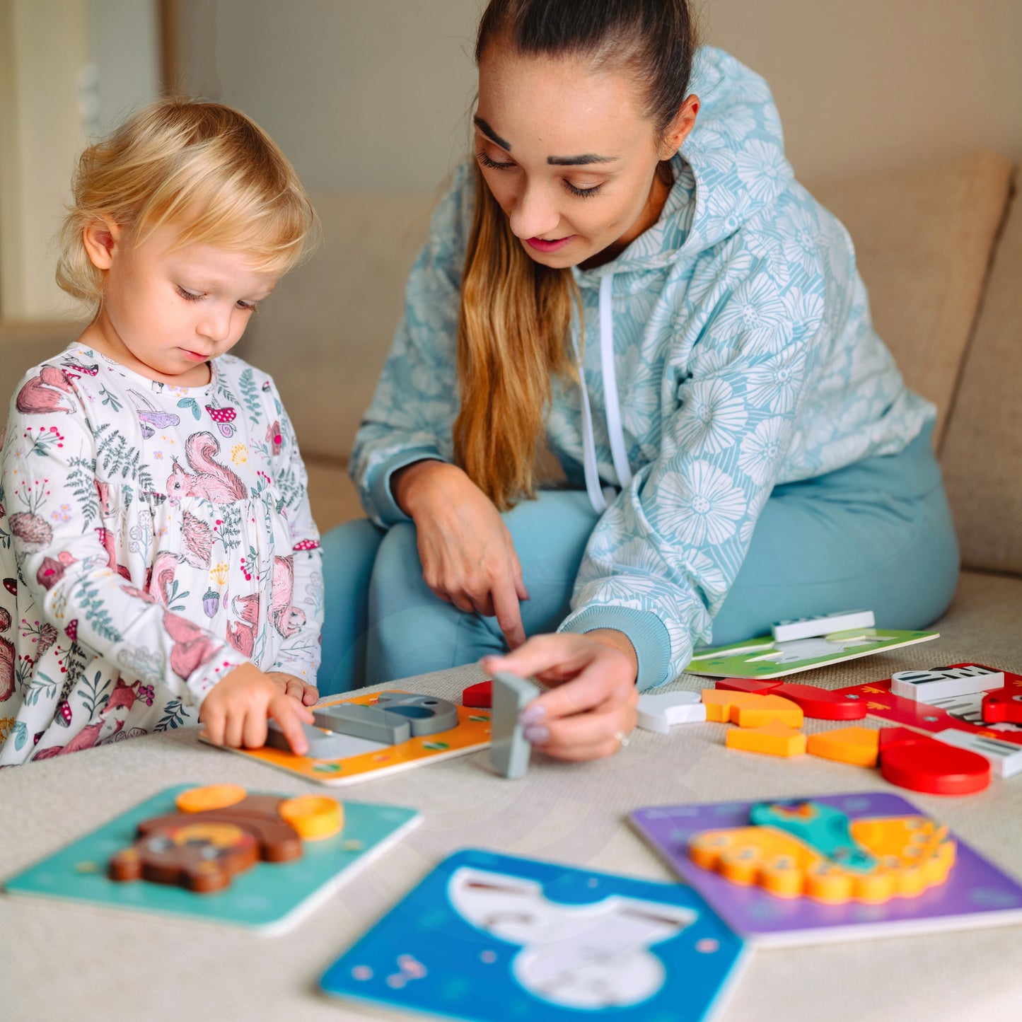 WOOPIE GREEN Medinės Dėlionės Blokeliai Gyvūnai Montessori FSC 34 vnt.