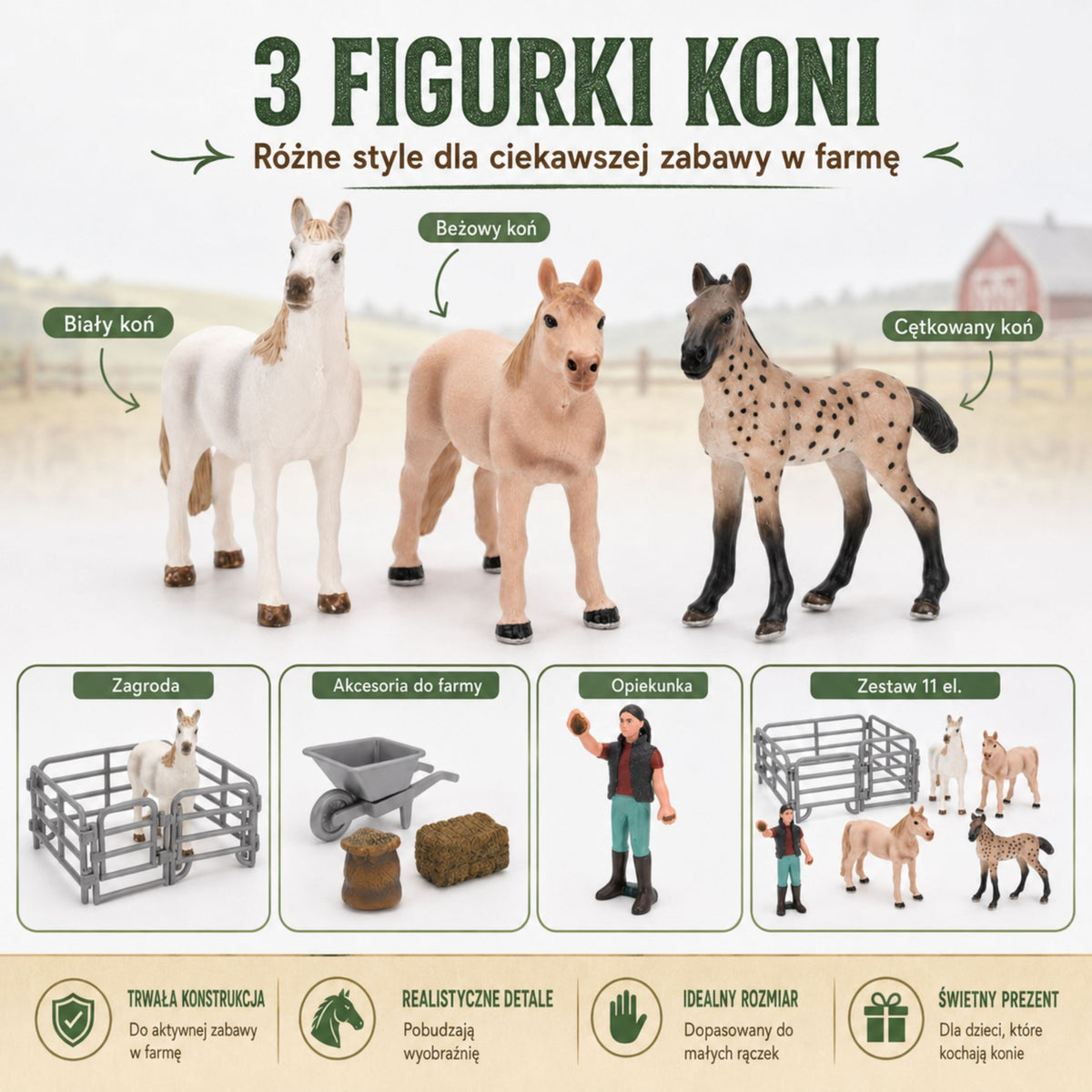 WOOPIE Ūkio arklių figūrėlių rinkinys su priedais, 11 vnt.