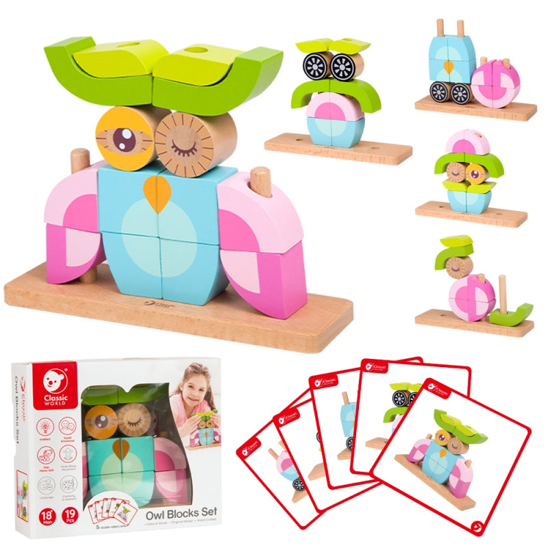 Kūrybingi 3D mediniai erdviniai blokai, pelėda – pagrindinis vaizdas