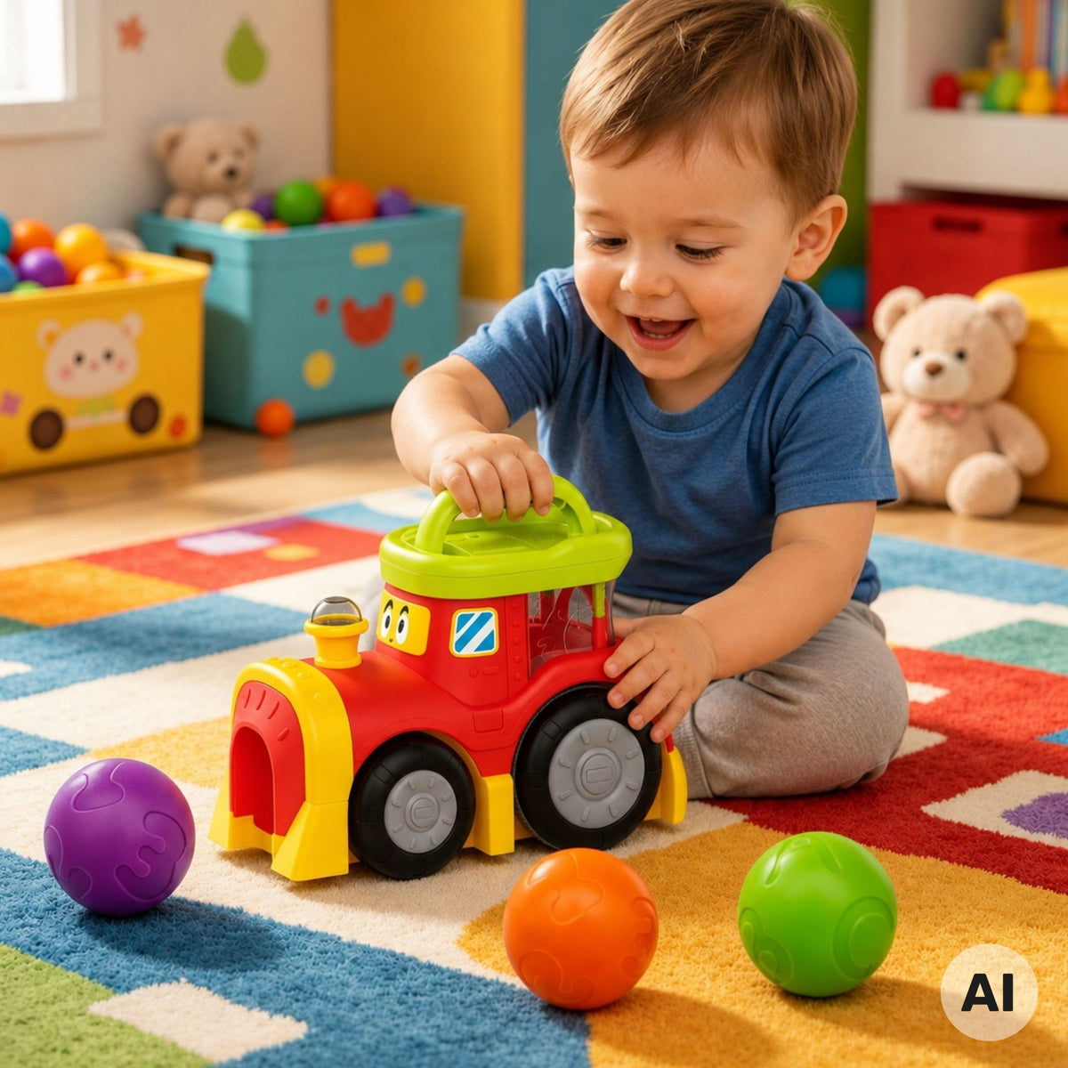 WOOPIE BABY Interaktyvus traukinukas su iššokančiais kamuoliukais
