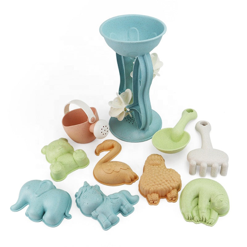 WOOPIE GREEN Smėlio žaislų rinkinys su vandens ratu ir laistytuvu, 10 dalių, Biologiškai suyranti medžiaga - vaizdas 5