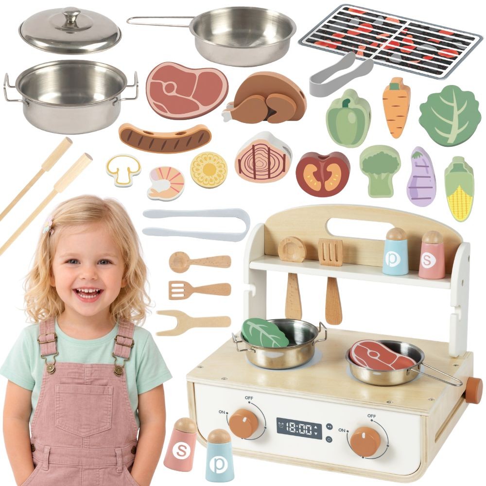 TOOKY TOY Medinė Virtuvėlė su Grilu ir Priedais Vaikams