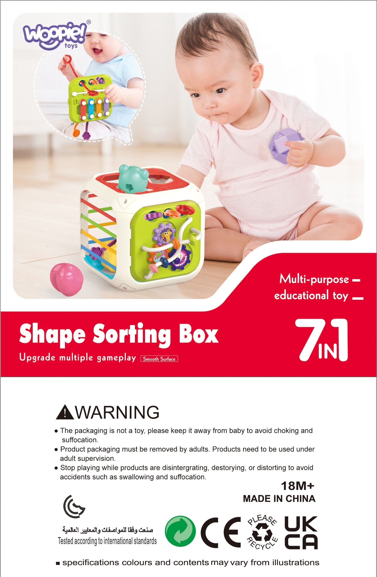 WOOPIE BABY Sensorinis edukacinis veiklos kubas – matyti besisukantį labirintą su rutuliukais – vaizdas 2