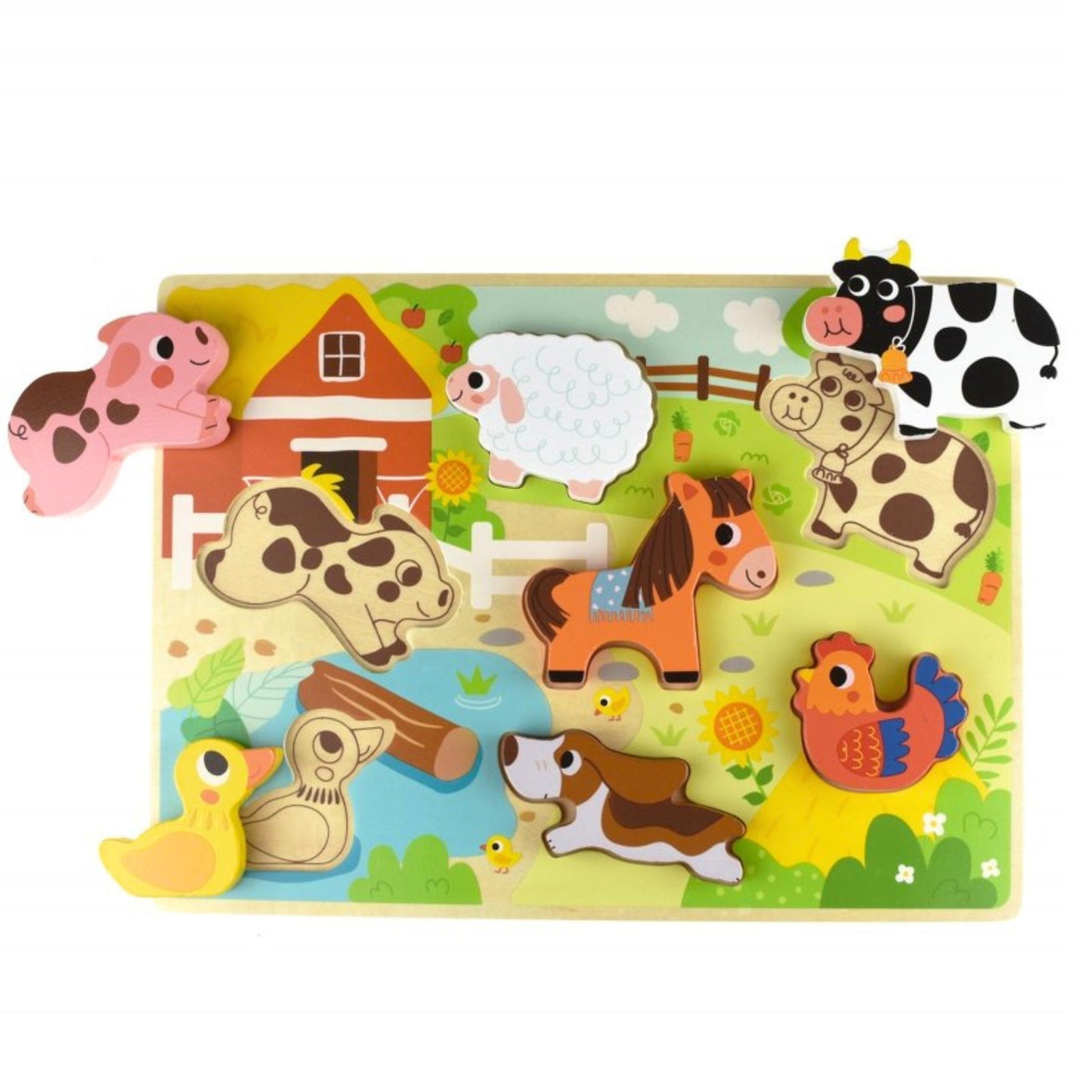 TOOKY TOY Medinė Montessori dėlionė ūkio gyvūnai nuo 12 mėn.
