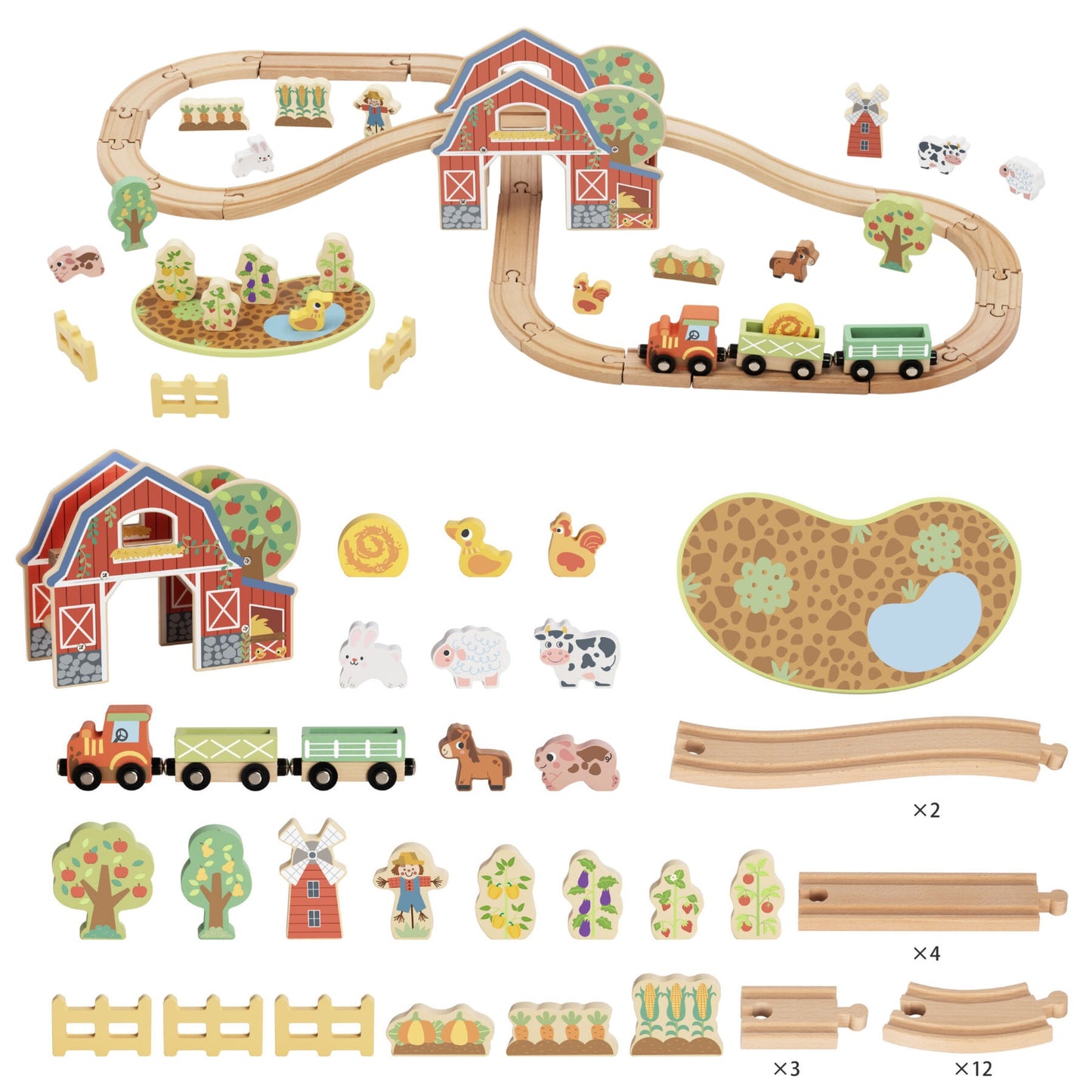 TOOKY TOY Medinis Ūkio Traukinio Rinkinys 48 detalės