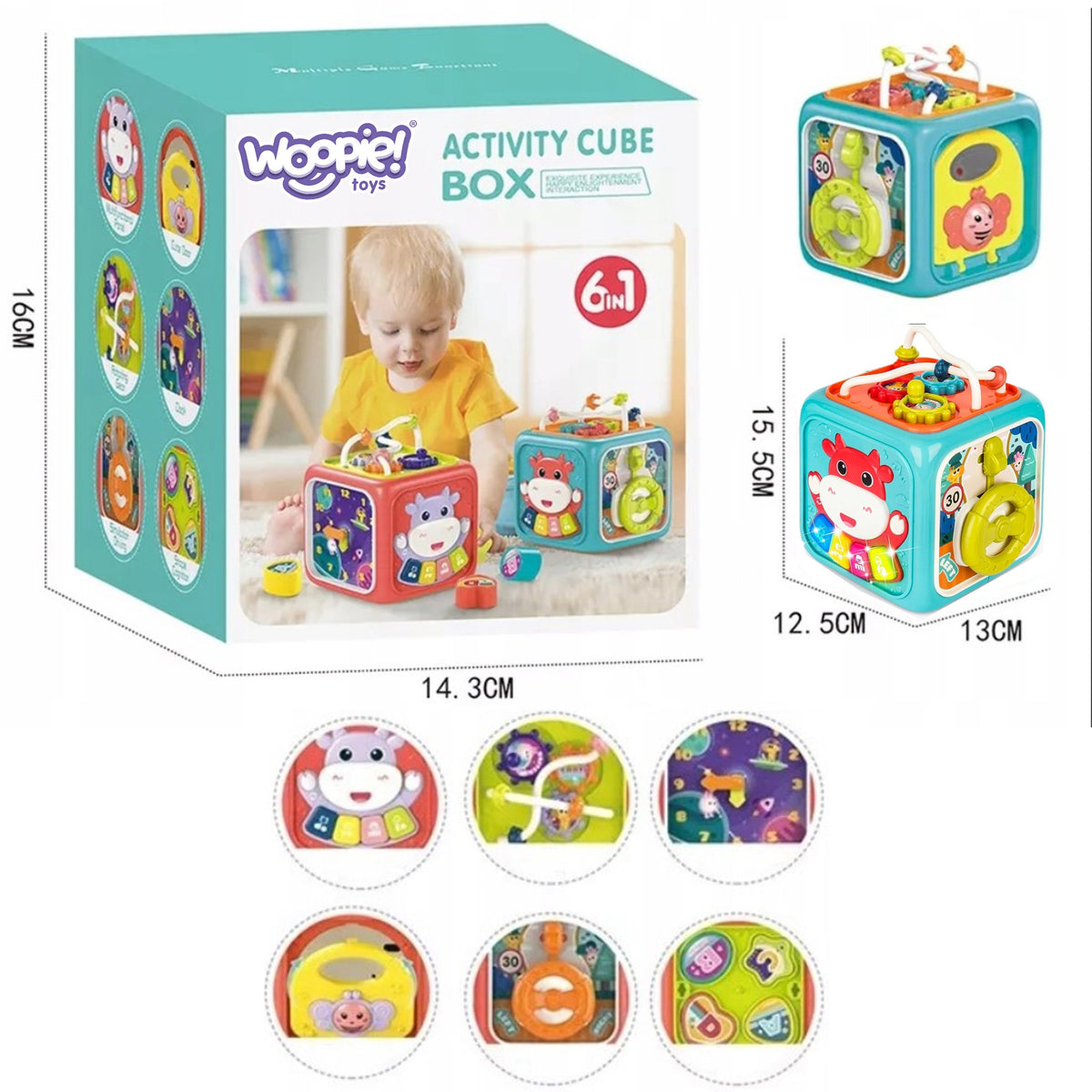 WOOPIE BABY Sensorinis Kubas 6in1 Montessori Rūšiuoklis Kūdikiams