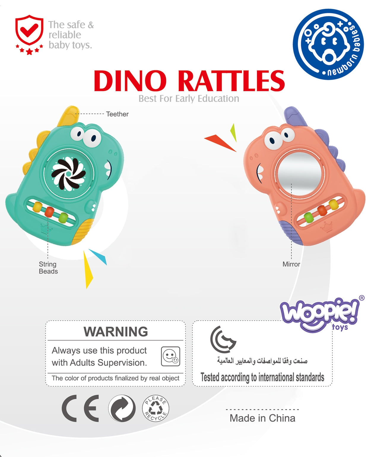 WOOPIE BABY Sensorinis žaislas-kramtukas su veidrodėliu „Dino“ – vaizdas 10