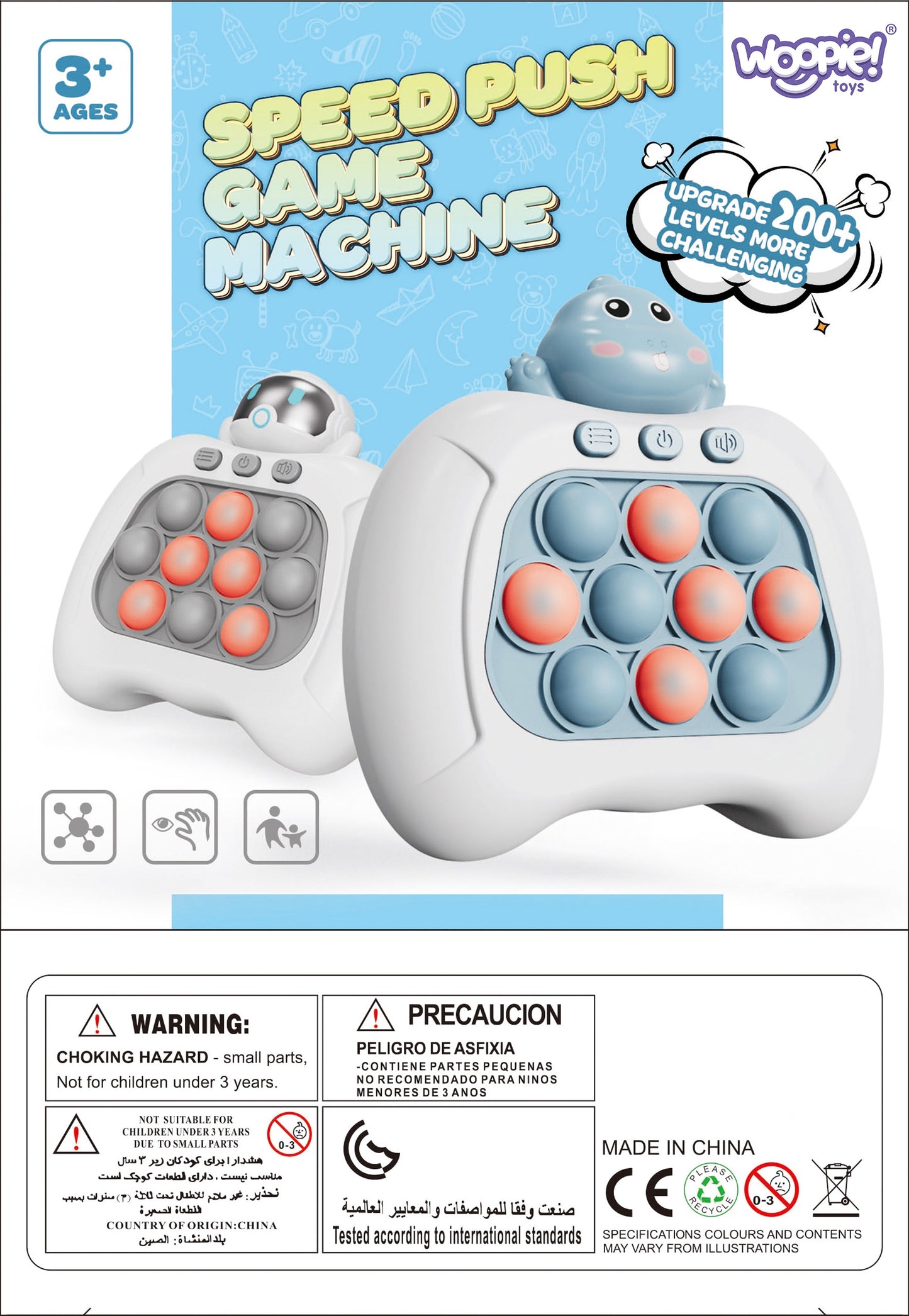 WOOPIE Elektrinis antistresinis įgūdžių žaidimas POP IT „Dinozauras“, mėlynas, dėžutė – vaizdas 6